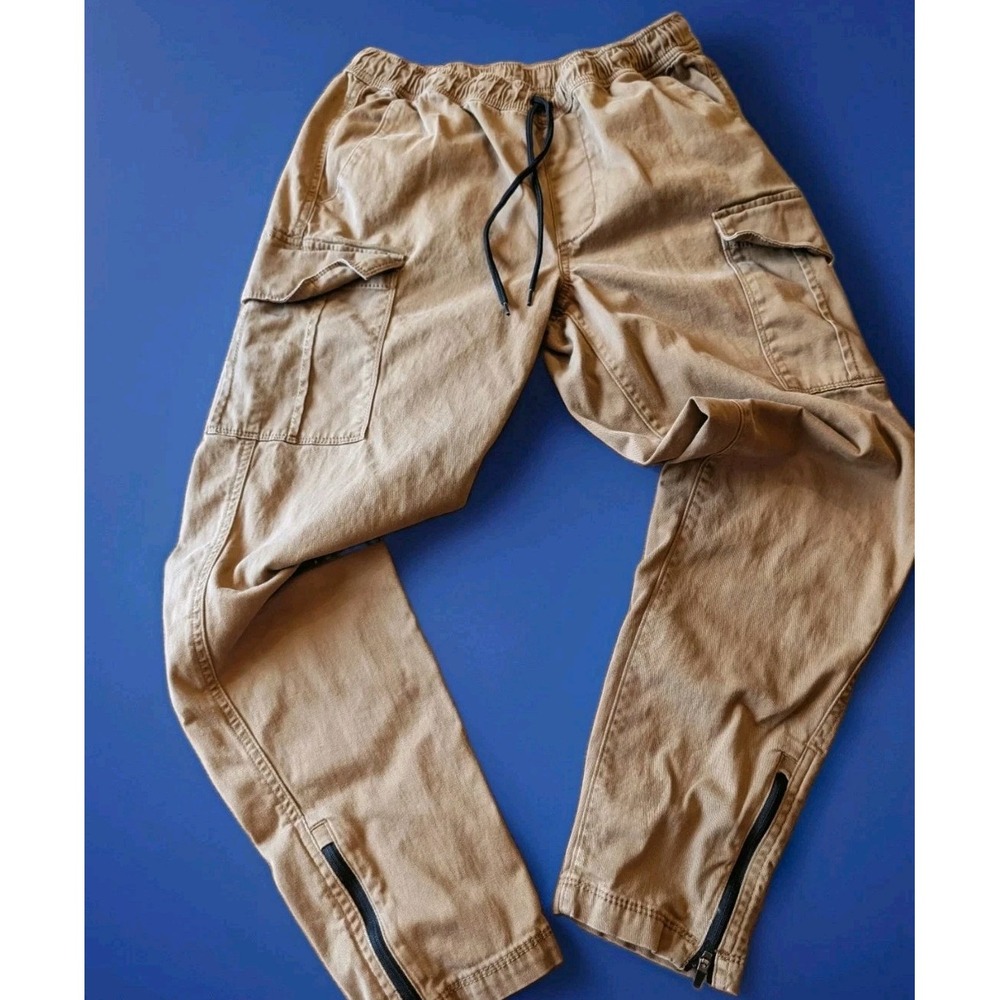 Arizona Jeans Co Tan Twill Cotton Stretch Cargo Jogger Pants Drawstring 32